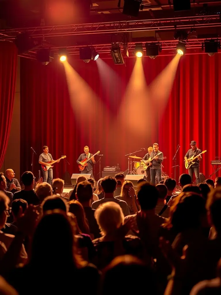 A group of musicians playing instruments in a concert setting, representing the music program of the organization.